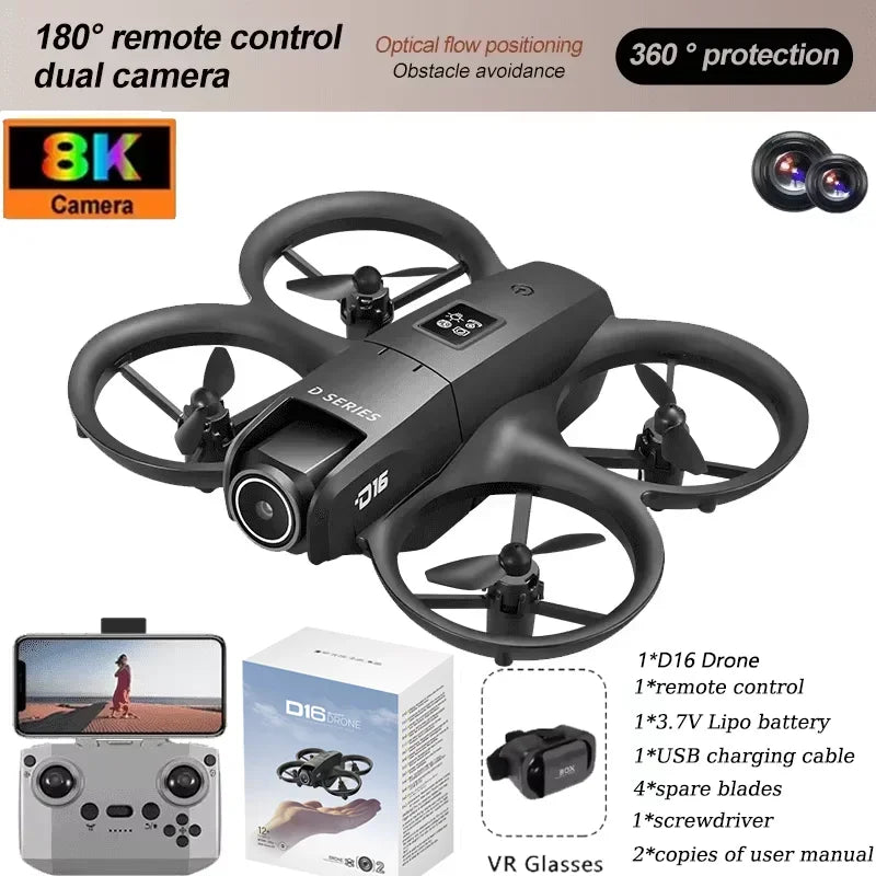 D16 Mini RC Quadcopter Drone Wide Angl 1080P HD Dual Camera 5G WIFI FPV UAV Obstacle Avoidance Optical Flow Perfect  Outdoor Toy