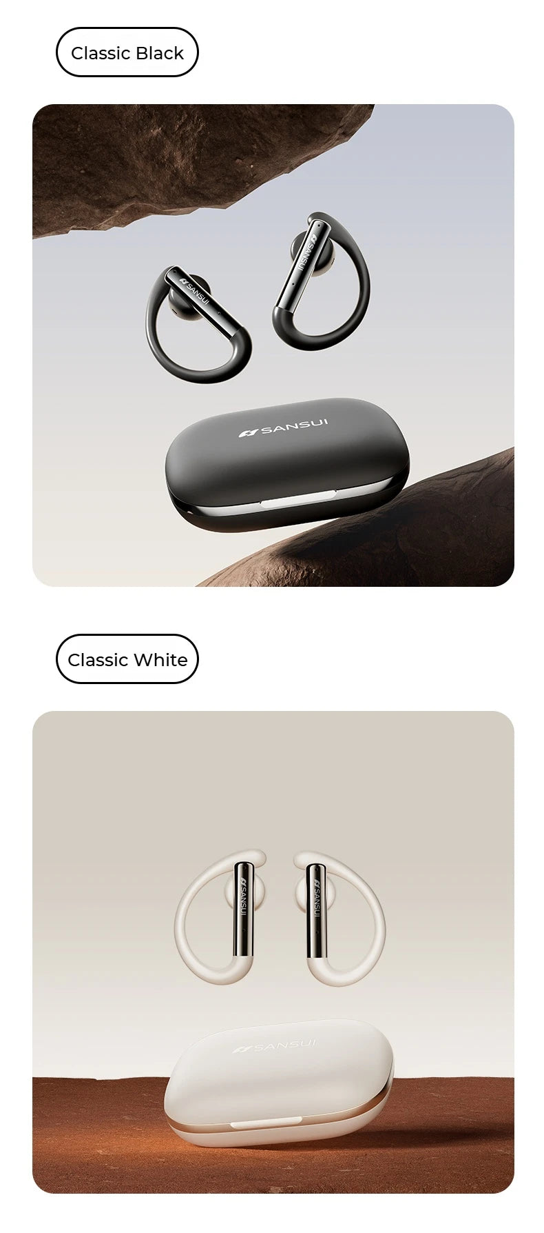 Sansui W33 Spatial Audio Bluetooth 5.4 Earphones ENC Noise Canceling Bluetooth Headphone in-Ear OWS Wireless Sports Headsets