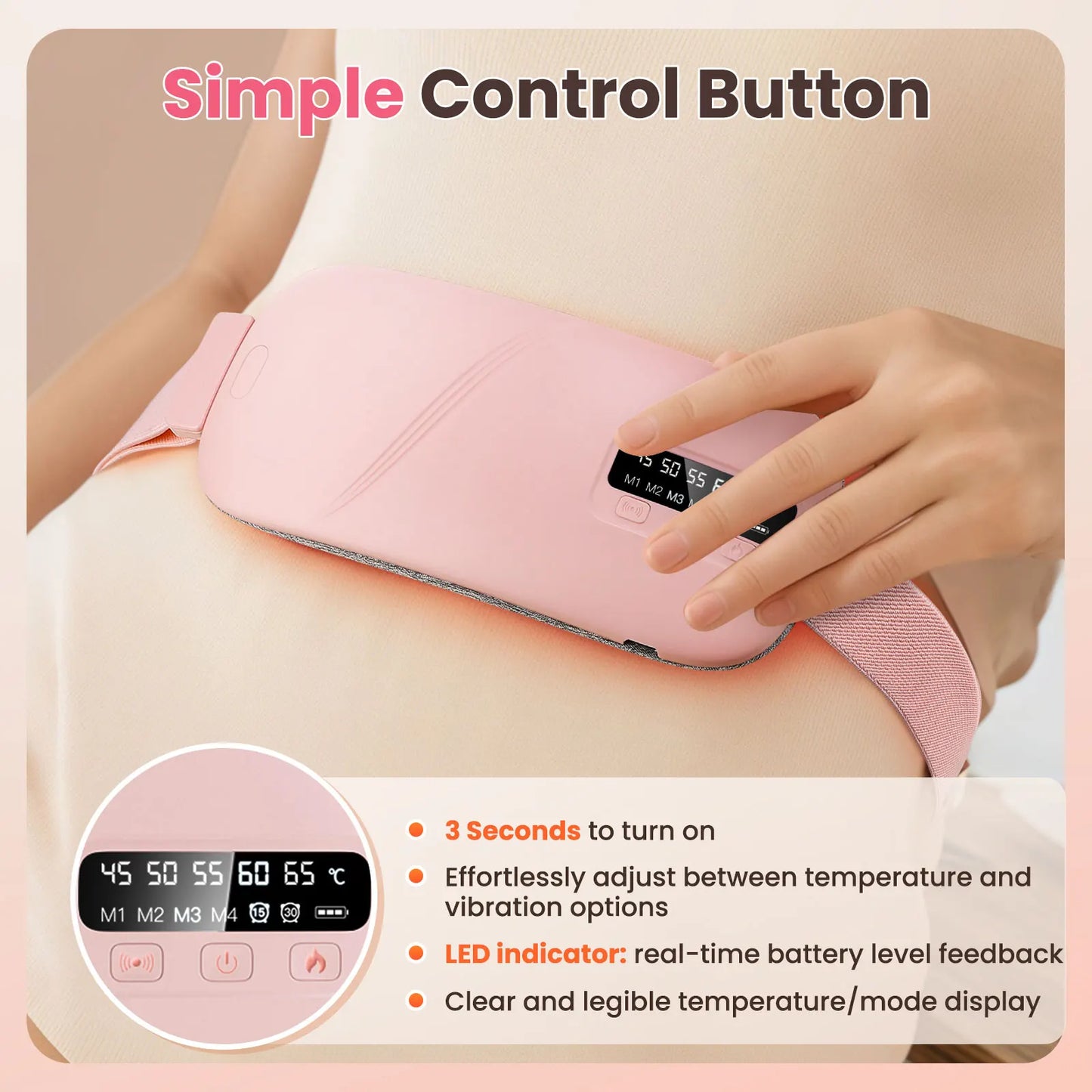 Cordless Electric Heating Pad Belt Adjustable Levels for Women Best Abdominal Heating Massager Hot Compress for Menstrual Period