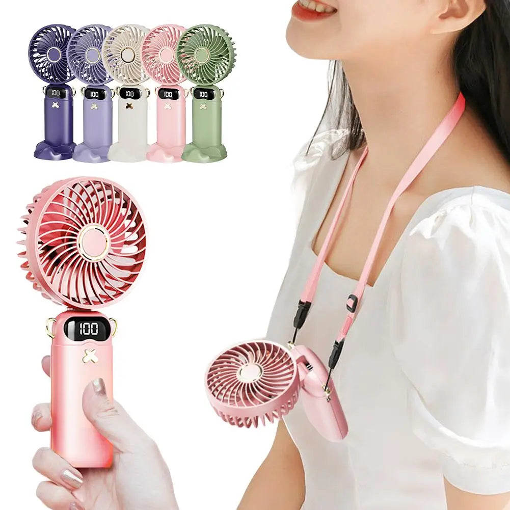 Portable Mini Fan With 6 Speeds LED USB Rechargeable Charging Small Foldable Battery Fans Handheld Desk Bedroom Indoor Outdoor