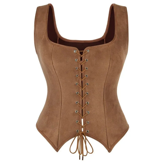 Medieval Renaissance Women Lace-up Corset Tank Cosplay Pirate Vest Costume Vintage Bustier Blouse Tops