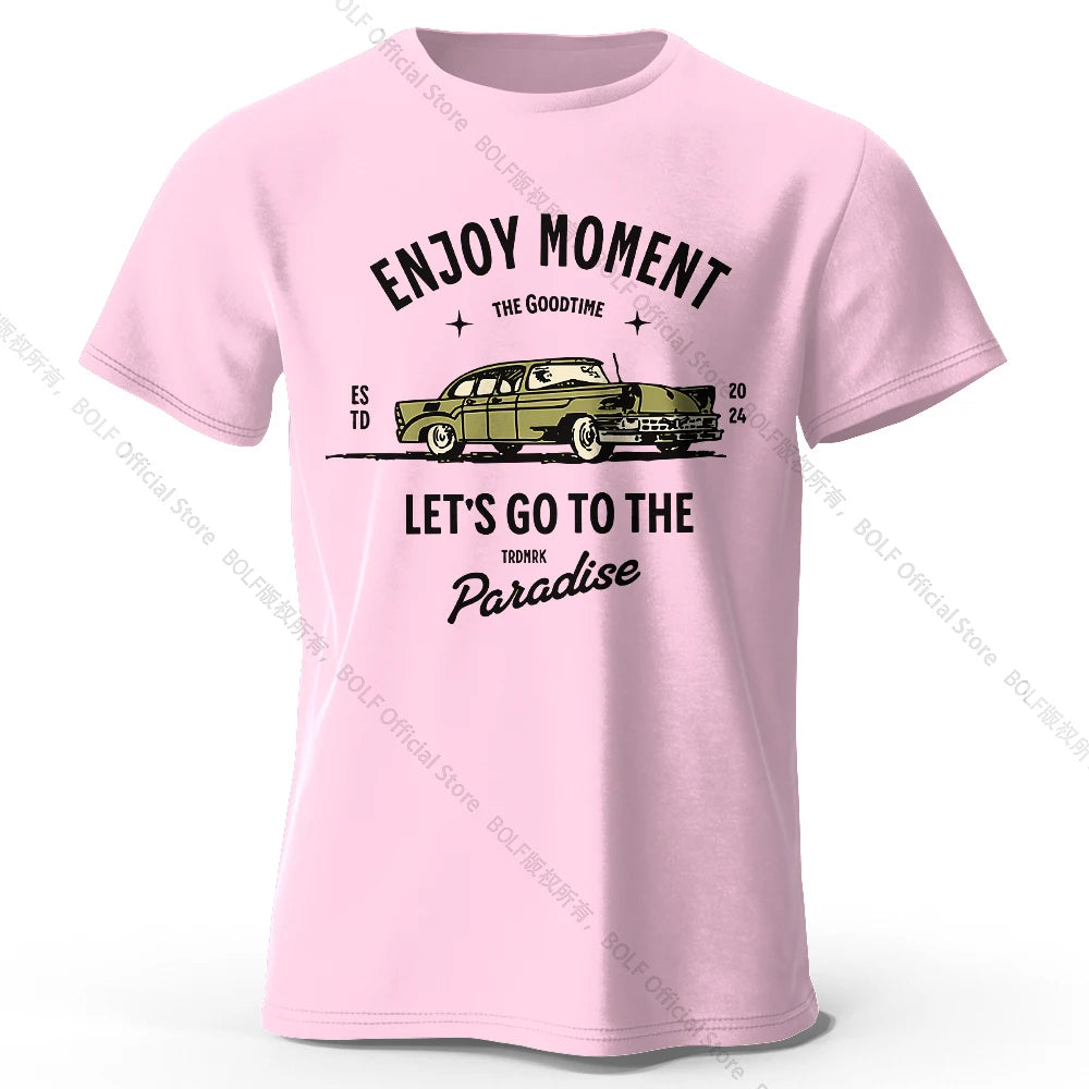 Men's Enjoy Moment Printed T-Shirt 100% Cotton Oversized Minimalist Graphic Tees for Women Summer Tops Zen Streetwear