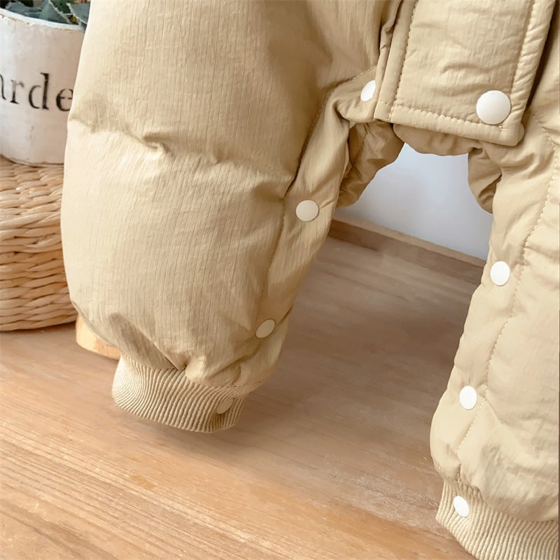 2025 Winter New in Infant Baby Girls Full Sleeve Hooded Quilted Thicken Warm Ruffles One-piece Jumpsuits Kids Newborn Romper
