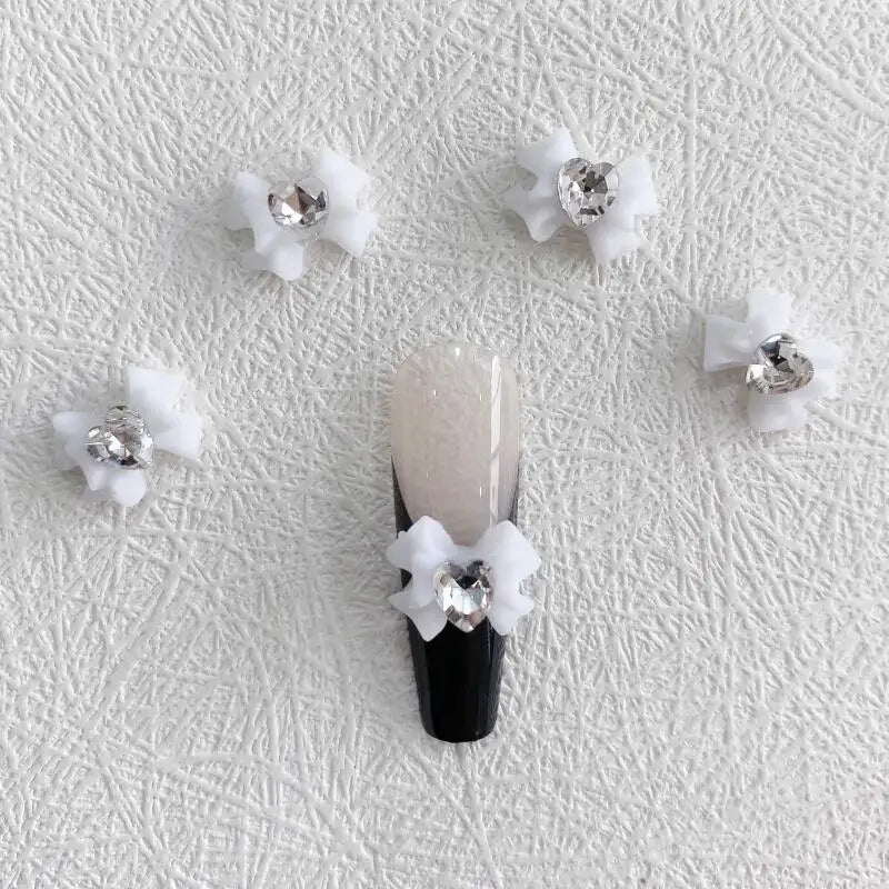 10pcs Resin Bow Nail Art Decoration With Heart Crystal Rhinestones Pearls Accessories For Nails Art Decoration Supplies