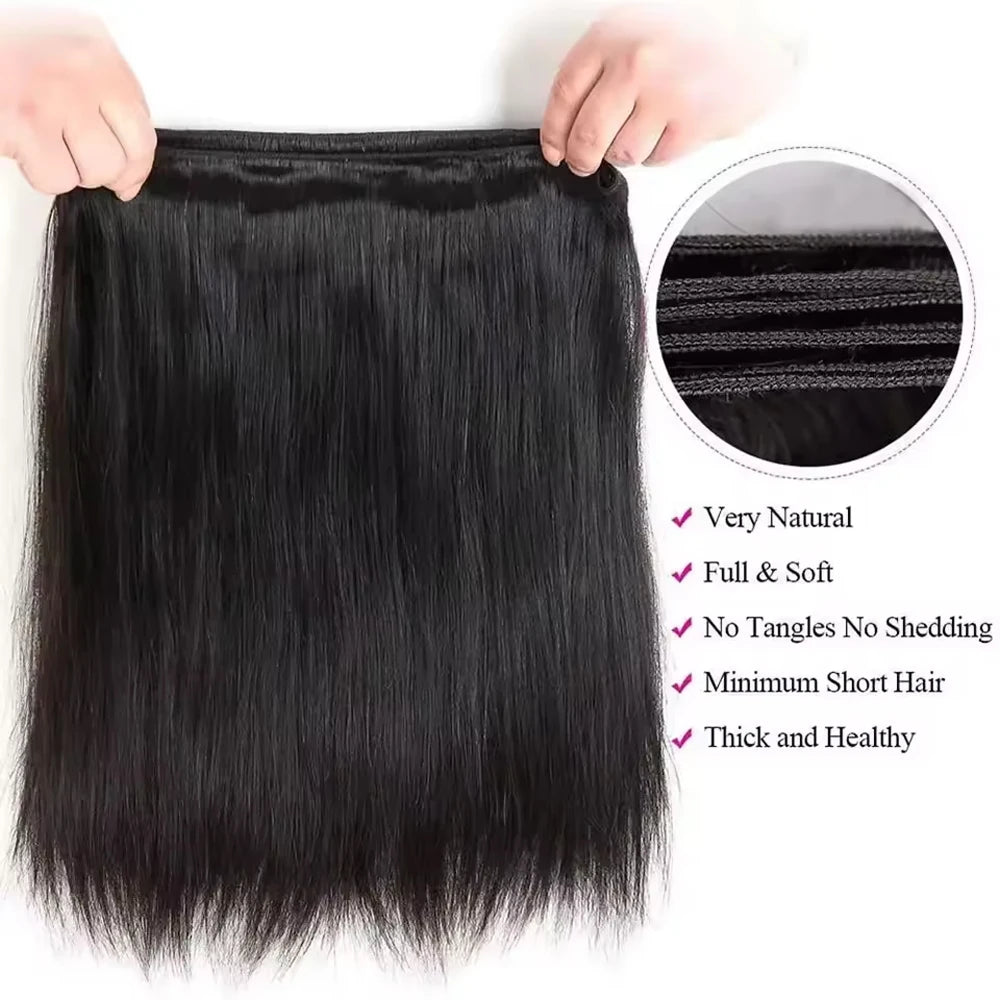 30 34 36 Inch Straight Human Hair Bundles 100% Unprocessed Brazilian Remy Hair 16A Extensions Human Hair 3/4/5 Bundles For Women