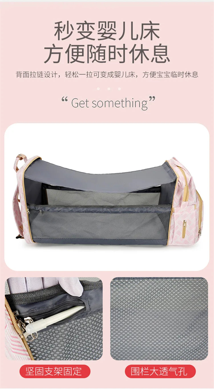Baby Diaper Bag with Stroller Hooks Portable Baby Crib Diaper Changing Pad Baby Carrier Bag for Activity Mom Backpack 30*20*40cm