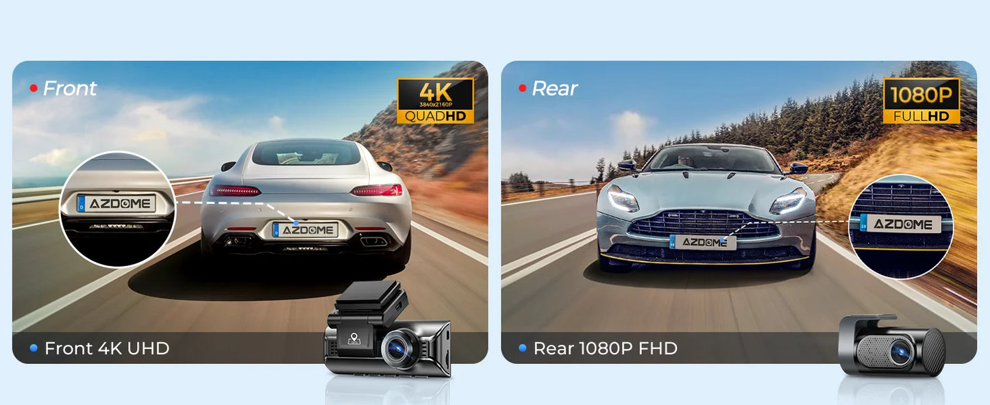 AZDOME M550 Pro Dash Cam 4K+1080P Built-in GPS 5G WiFi 3.19" IPS Screen Camera for Cars IR Night Vision 24H Parking Mode