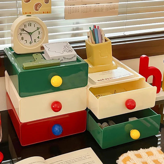 Dopamine Desk Organizer Drawer Box Desktop Stackable Dust-proof Storage Drawers Large Capacity Stationery Cosmetic Storage Box