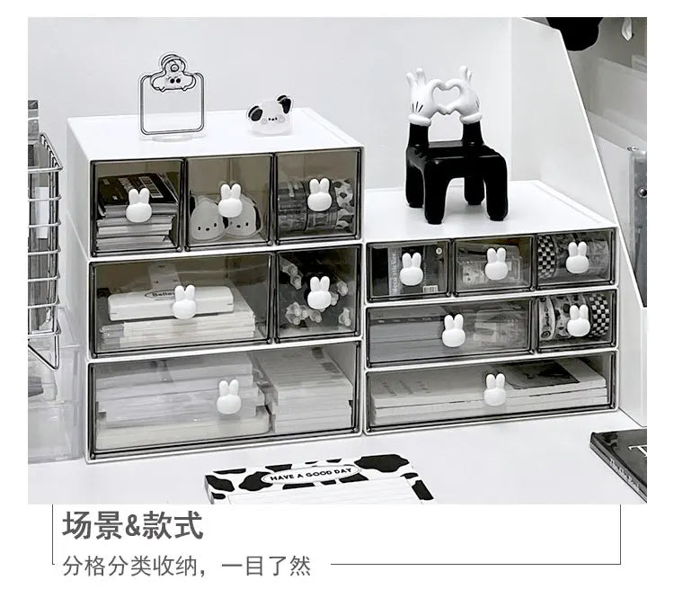 Desk Organizer 3 Layers Desktop Storage with Drawer Organizer Large Capacity Drawer Hairpin Makeup Cosmetics Jewelry Storage Box