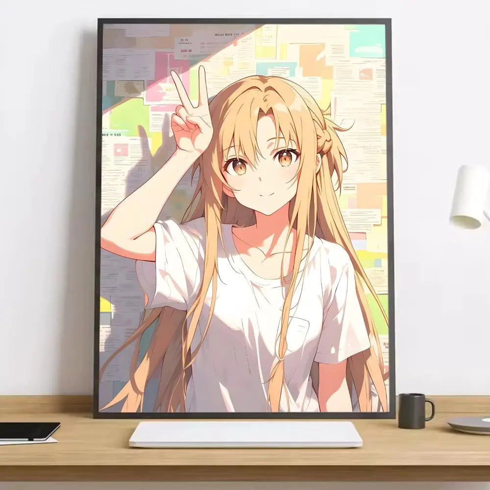 Anime Sword Art Online Kirito Asuna Painting Calligraphy HD Canvas Poster living room bedroom bar aesthetic decoration
