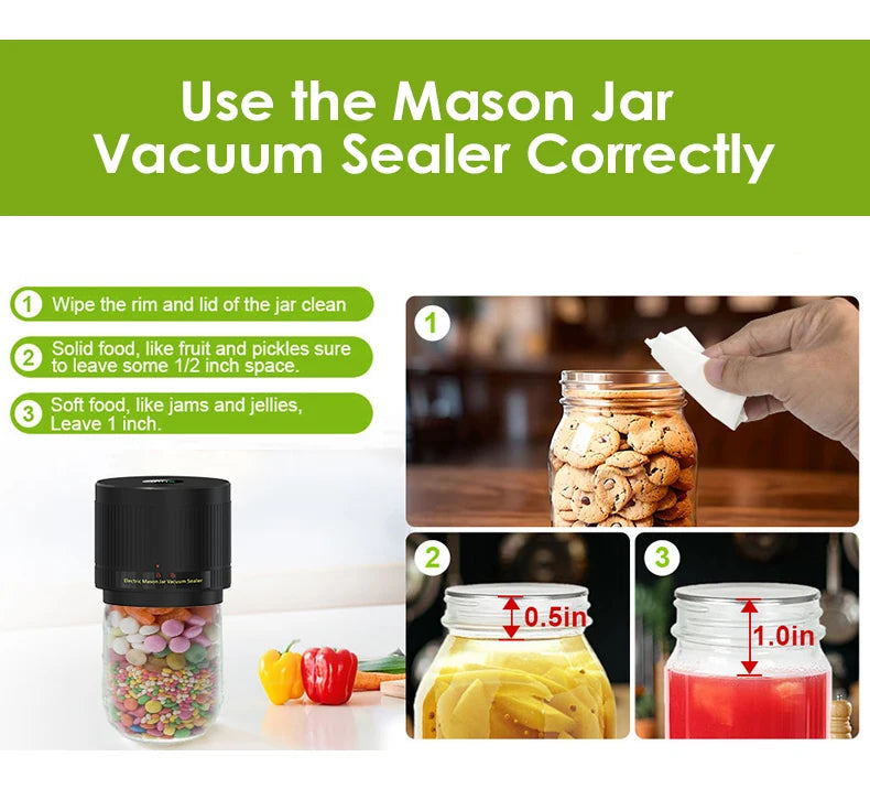 Wancle Electric Mason Jar Vacuum Sealer LCD Digital Display Cordless Vacuum Sealer Kit for Wide and Regular Mouth Mason Jars