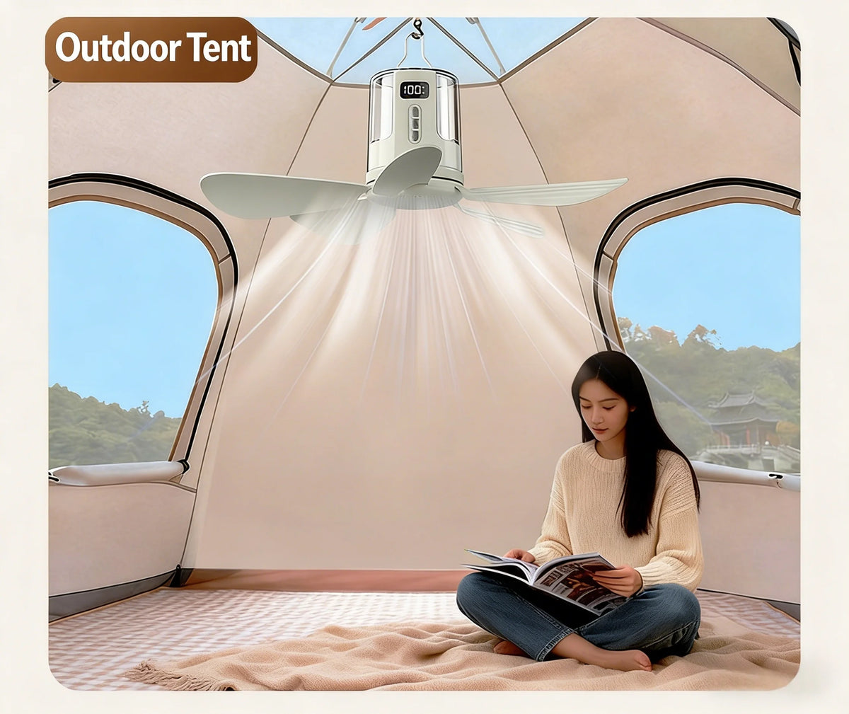 10800mAh Outdoor Camping Fan Portable Ceiling Fans Tent Ventilator Cooler Rechargeable Electric Fan Remote Control LED Lighting