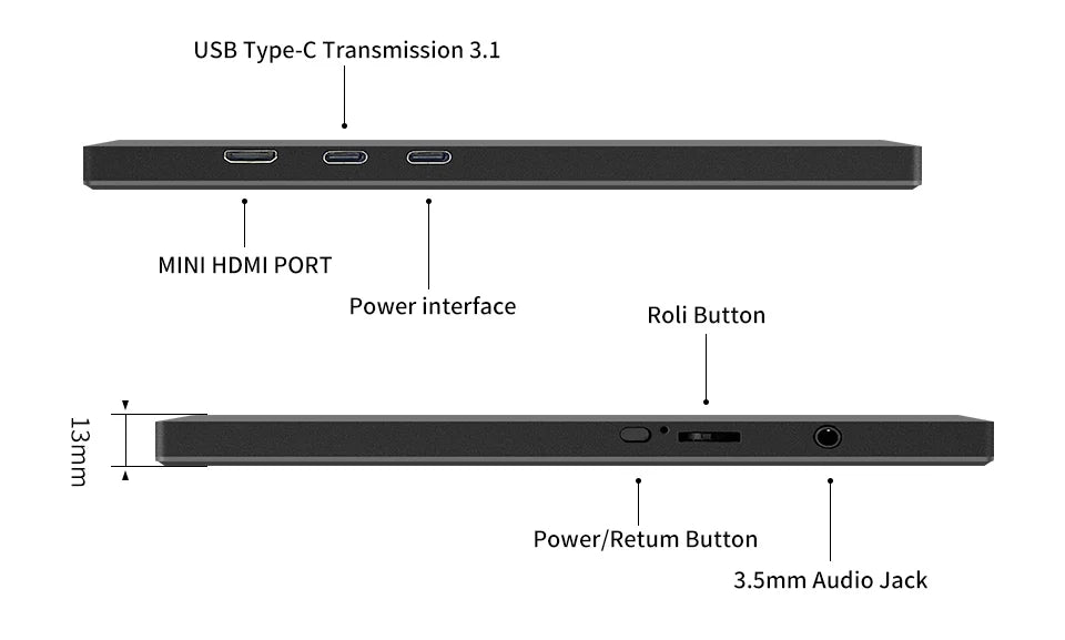 HGFRTEE portable monitor 11.6inch laptop monitor 768 display external monitor suitable for laptop and computer built-in speakers