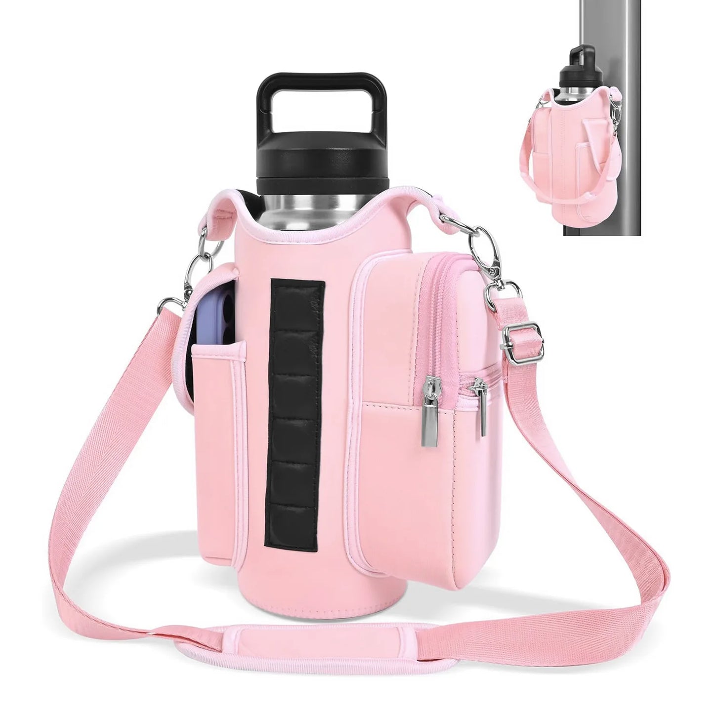 Magnetic Gym Bag Water Bottle Carrier Holder with Phone Pockets & Shoulder Strap,5 Built-in Magnets Gym Bottle Pouch Sleeve