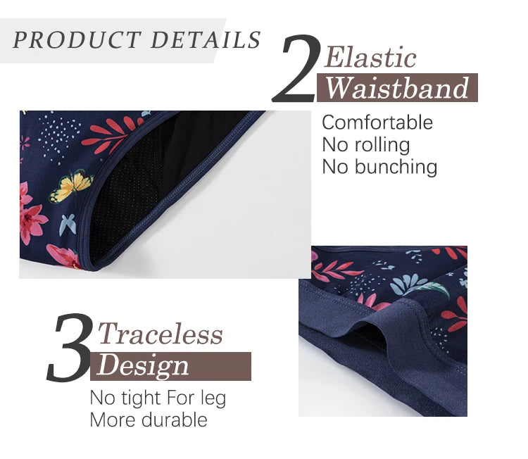 3PCS/Lot Girls Cotton Menstrual Panties For Teenager Printing Fabric Underwear 4-Layers Medium Flow Absorption Panties for Girls