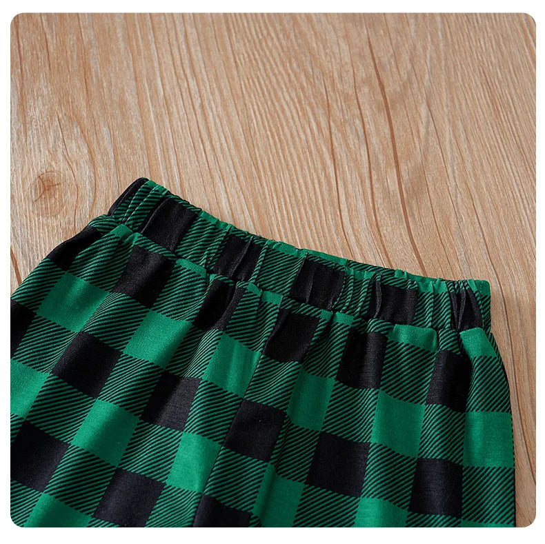 Christmas Newborn Baby sets 2pcs Autumn Green checkered print Gentleman's bow tie long-sleeved Unisex Fashion Baby clothes