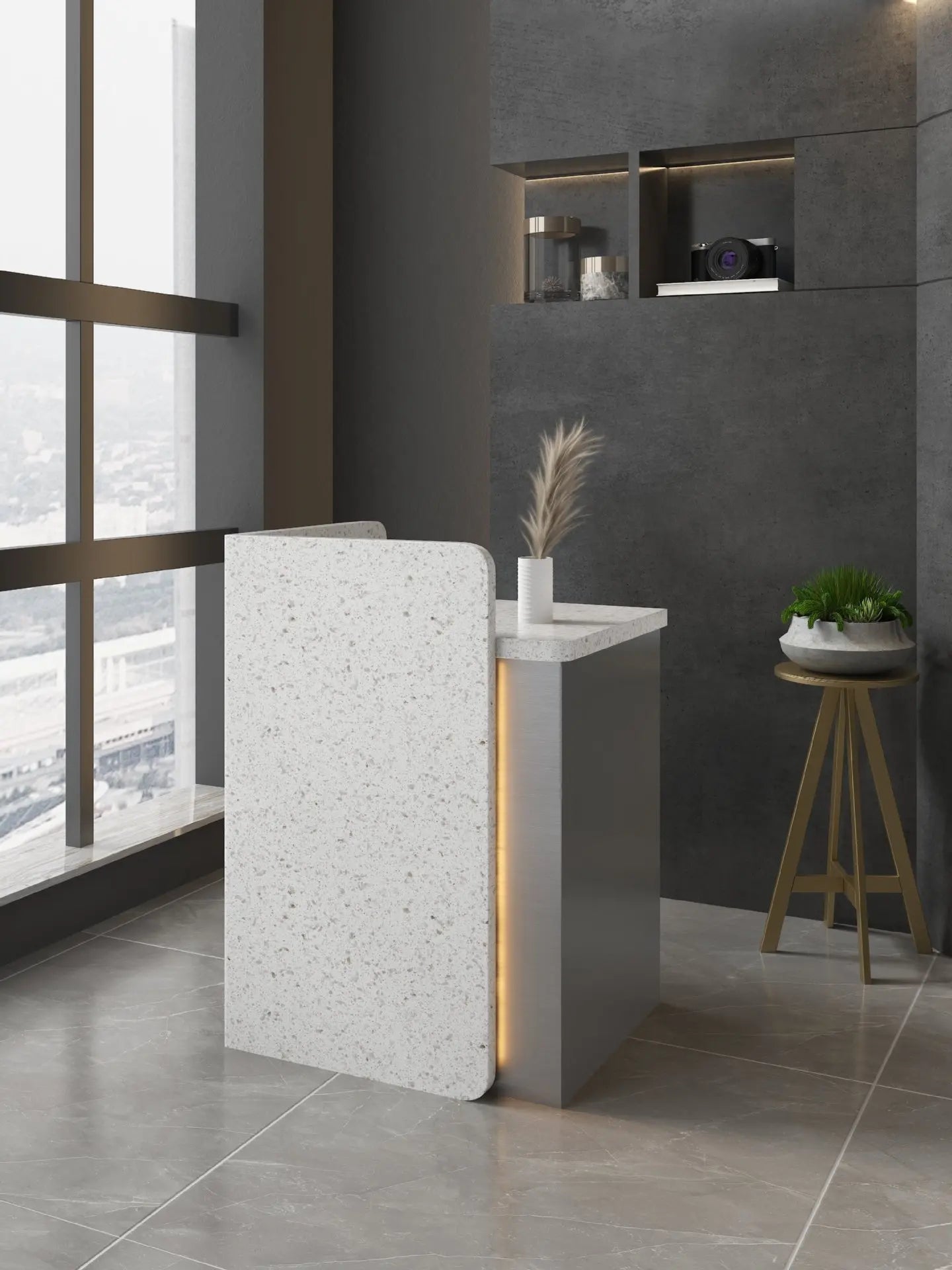 Luxury Front Desk RICE WHITE With Lamp Counter Sport Center Reception Desk Modern Design Beauty Salon Reception Desk