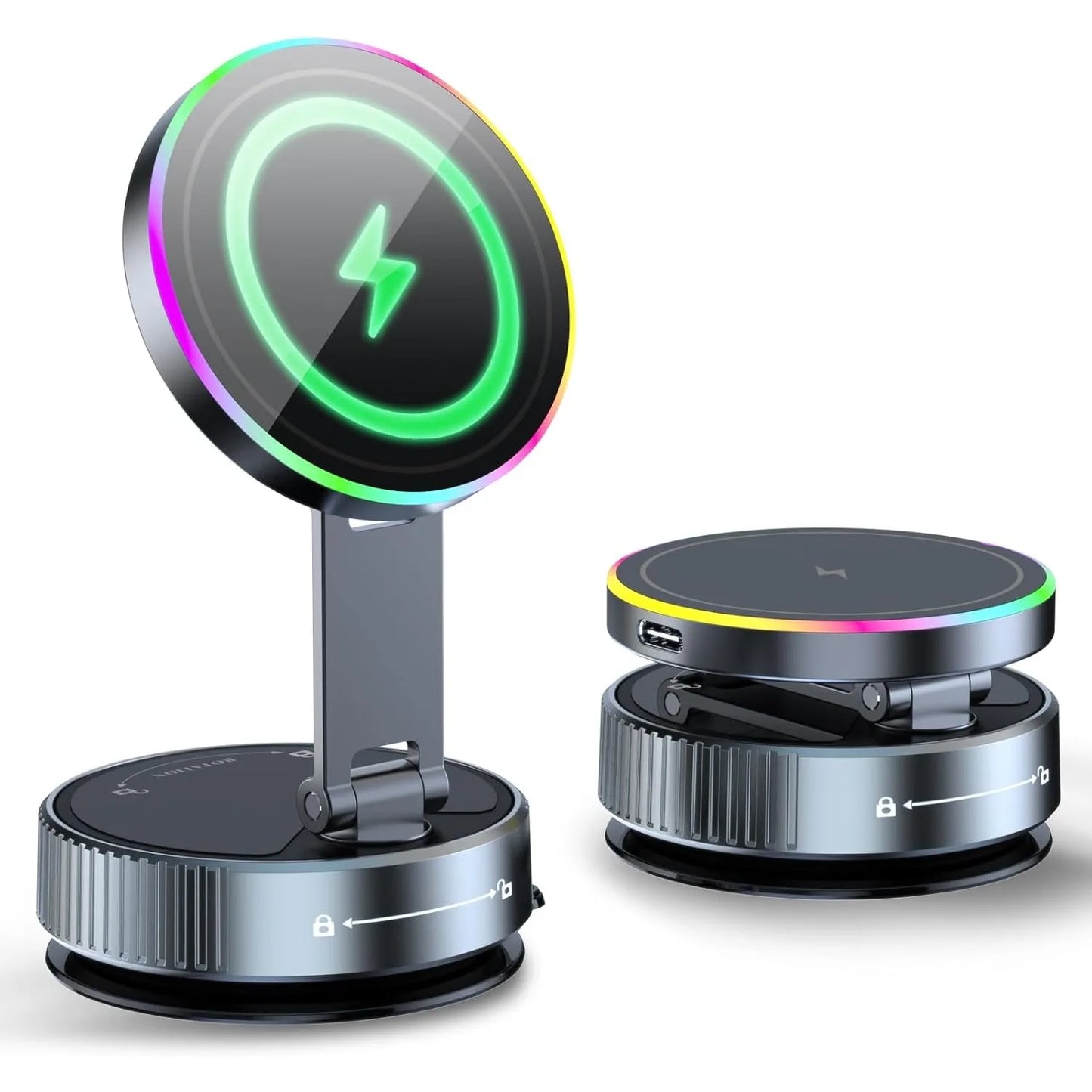 Cooling Wireless Charger Car Phone Holder with Breathing RGB Light Magnetic Suction Cellphone Bracket  for iPhone 12/13/14/15/16