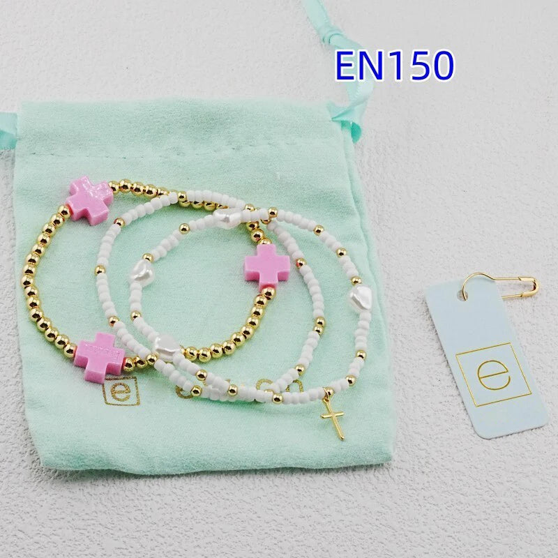VKVVA Fashion Jewelry Pink Cross Gold-plated Bracelet Set total 5pcs Women Birthday Gifts, Unique Gift