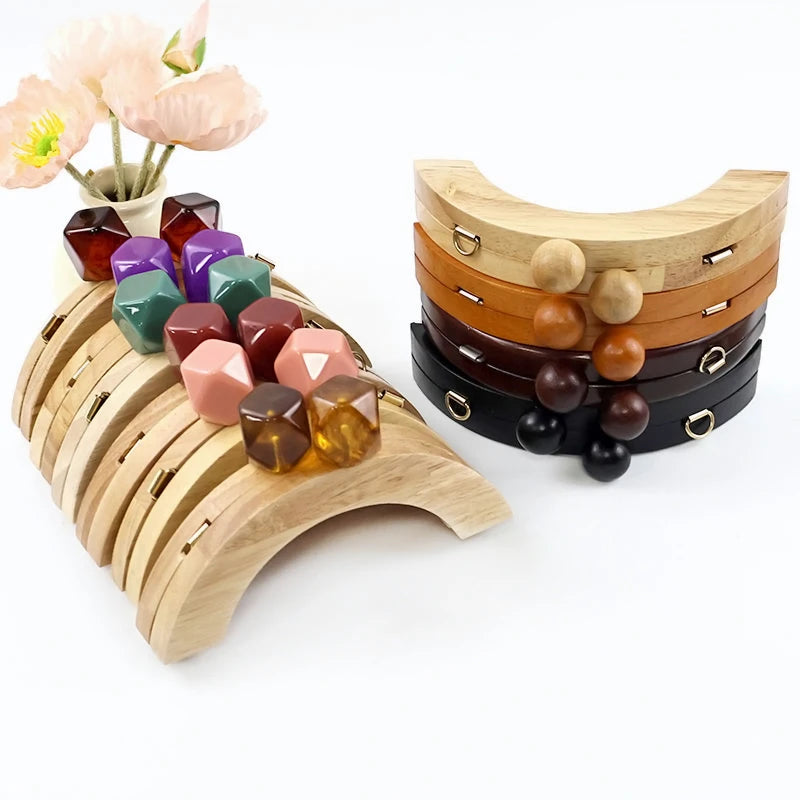 1Pc 14cm Mini Wooden Bag Handle Colored Beads Purse Frame Kiss Clasp Wallet Clourse Clip DIY Handmade Bracket Bags Accessories