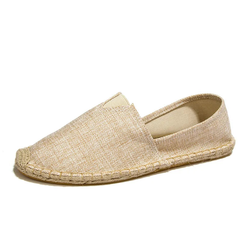 Grass Woven Linen Men's and Women's Handmade Stitching Fishing Shoes with A Casual Flat Bottom Anti Slip Fabric Design Platform