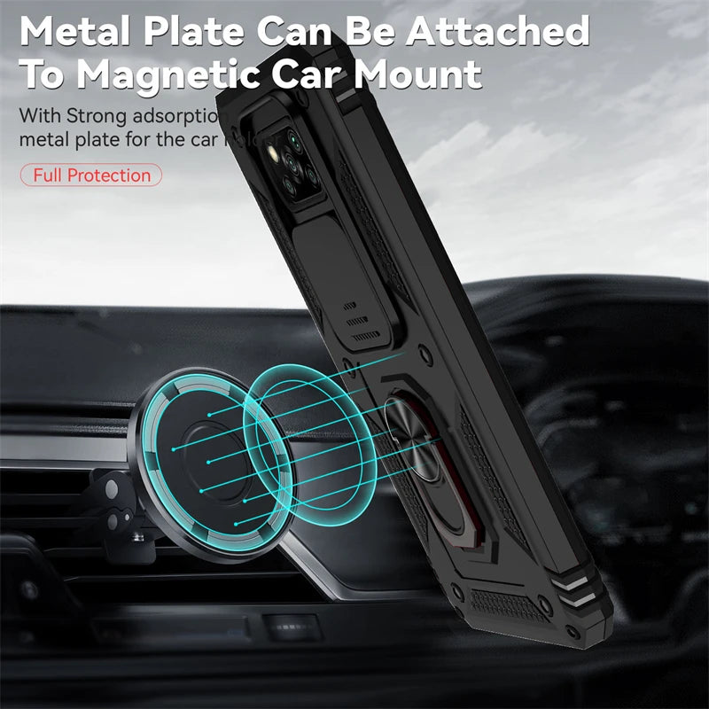 For Xiaomi Poco X3 Pro Case Armor Car Magnetic Holder Phone Cases For Poco X3 NFC X 3 Pro X3Pro Slide Camera Protect Back Cover
