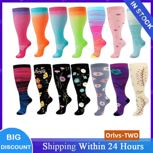 Plus Size Compression Socks for Women Men 20-30 MmHg Wide Calf Extra Large Knee High Flight Sock for Circulation Support 2XL-4XL