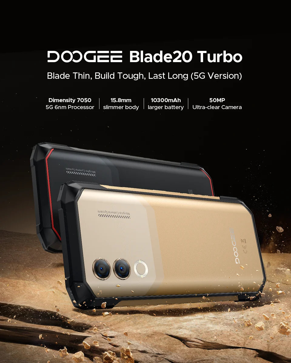 World Premiere DOOGEE Blade20 Turbo 5G Rugged Phone Android 15 Gemini Al 6.6'' HD+ 8GB 256GB AI Dual Camera 10300mAh Battery
