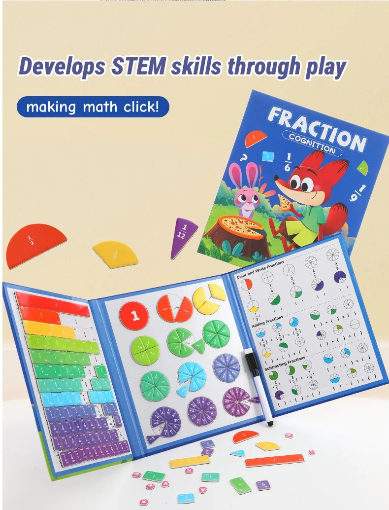 Magnetic Fraction Disk Teaching Aids, Fraction Science Education Model Practical School Interactive Enlightenment Teaching Aids, Block Diagram + Pie Diagram + Erasable Arithmetic Area, Addition and Subtraction Quantity Visual