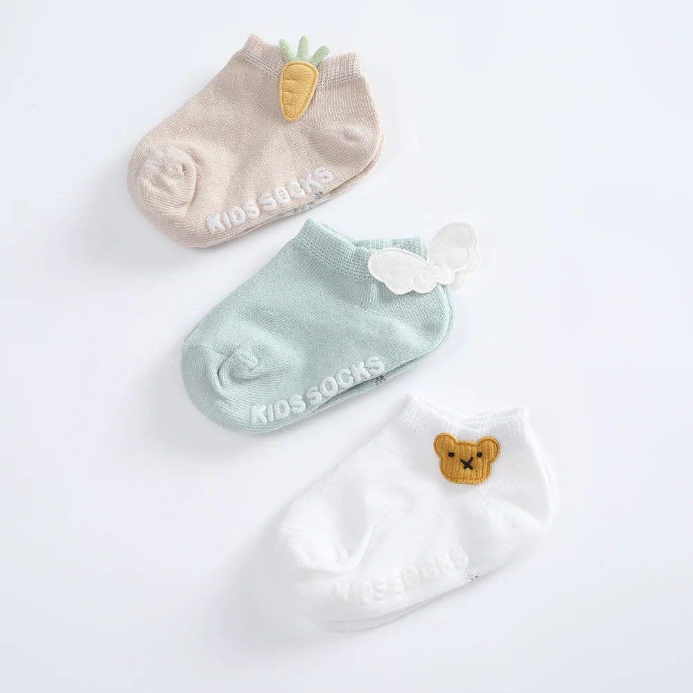 3pairs/set 0-5years Old Cotton Newborn Infant Toddler Socks Baby Cartoon Princess Socks Cute Cartoon Rubber Anti-slip Floor Sock
