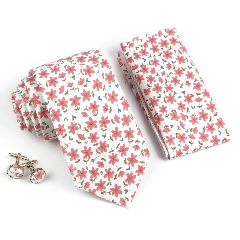 Hot Sell 3PC Chic Elegant Floral Tie Set Pocket Square Cufflinks For Men Women Wedding Party Dinner Suit Tuxedo Accessory Gift