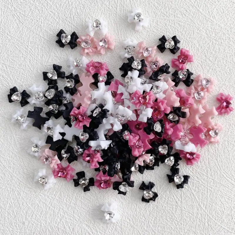 10pcs Resin Bow Nail Art Decoration With Heart Crystal Rhinestones Pearls Accessories For Nails Art Decoration Supplies