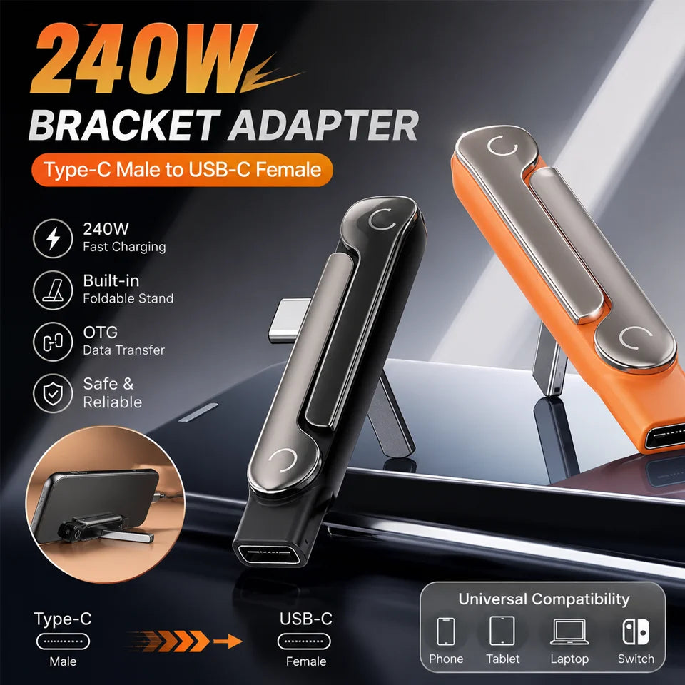 240W PD Fast Charging USB C Adapter,TypeC Male to Female Converter with Foldable Phone Stand,OTG Data Sync for All Type-C Phones