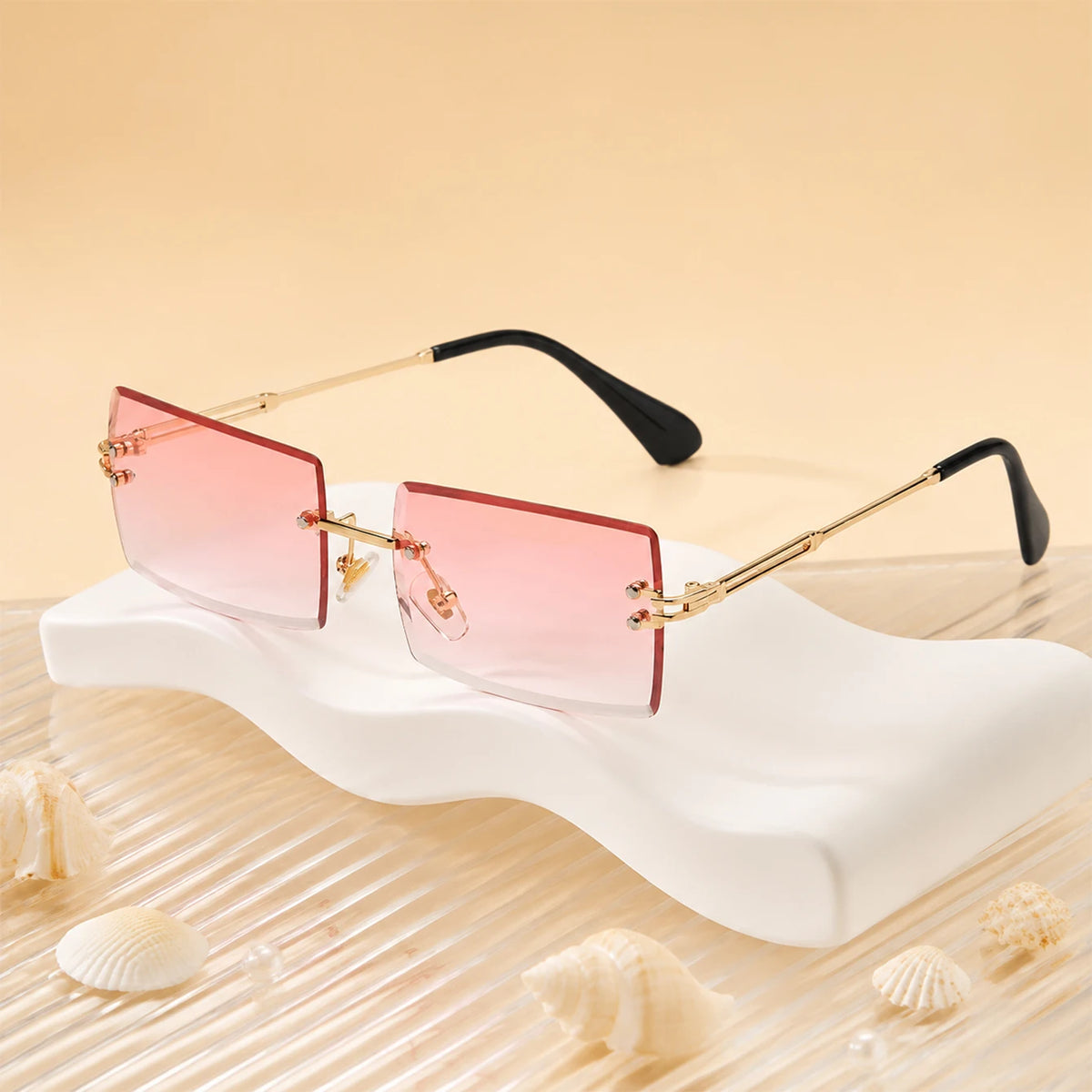 1pc Rimless Rectangle Sunglasses Frameless Cut Edge Metal UV Protection Sun Glasses for Women Men Beach Travel Daily Street Wear