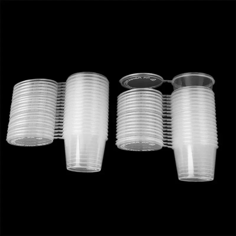 50pcs Disposable Sauce Containers Package Box&Lid Clear Portable Plastic Takeaway Sauce Cup Containers Food Box With Hinged Lids