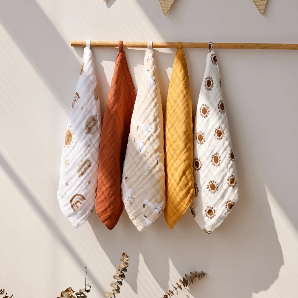 Kangobaby #My Soft Life# 5pcs Pack Bamboo Cotton Breathable Baby Muslin Towel Newborn Burp Cloth