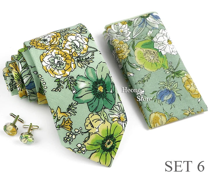 Hot Sell 3PC Chic Elegant Floral Tie Set Pocket Square Cufflinks For Men Women Wedding Party Dinner Suit Tuxedo Accessory Gift