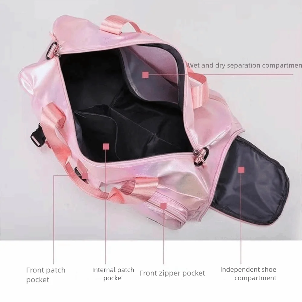 Pearl Glossy Gym Bag Wet Dry Separation Large Capacity Travel Luggage Bag Carry-On Waterproof Weekender Gym Tote Sports