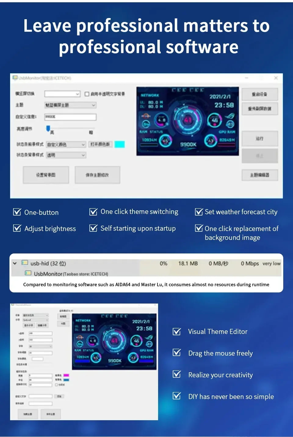 3.5 Inch IPS Type-C Secondary Screen DIY Mini Computer Display CPU GPU RAM HDD Monitor with Holder LCD Display Freely AIDA64