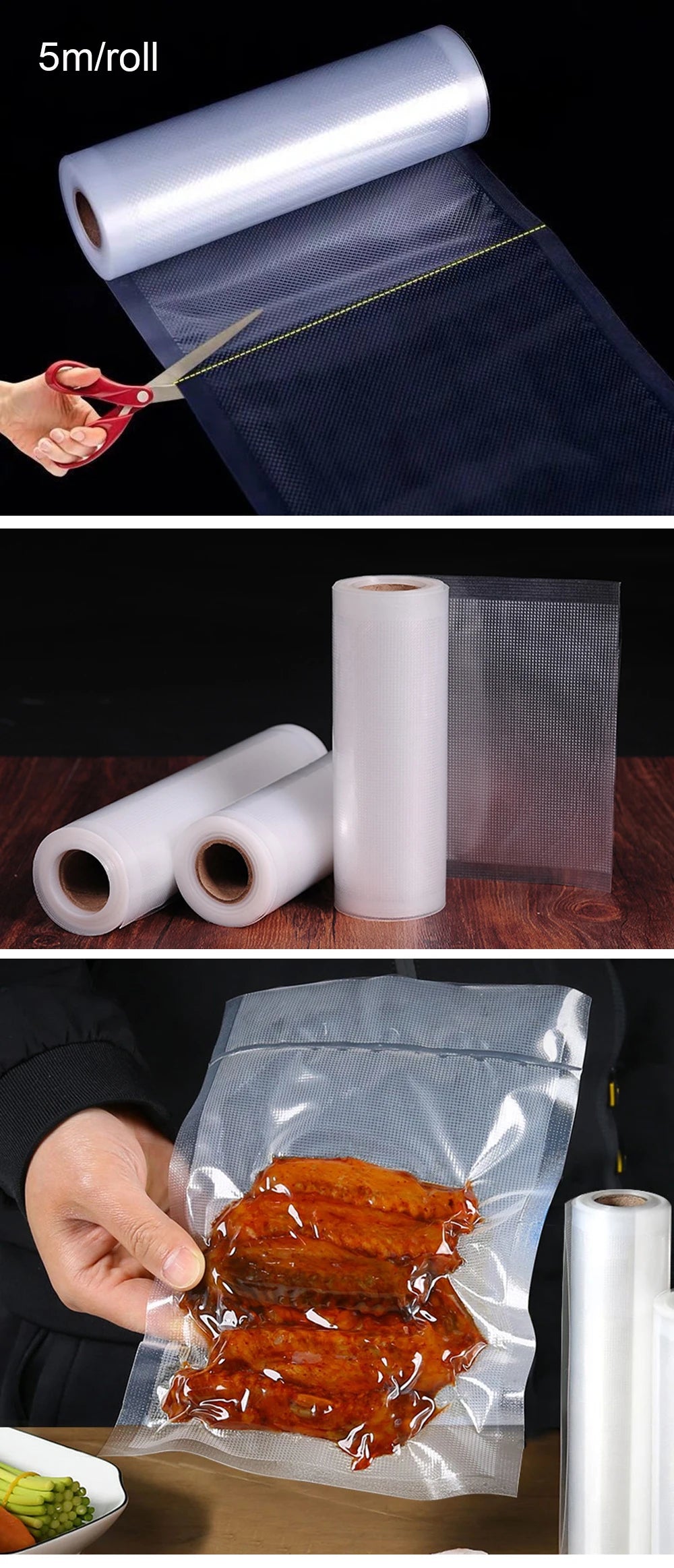 Vacuum Packaging Bags Roll Food Vacuum Bags Vacuum Sealer Bags for Food Vacuum Storage Bags 500cm/Rolls Vacuum Packed Bags Rolls