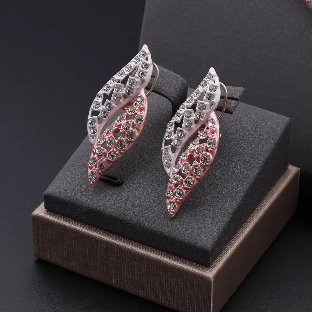 Dubai Gold Color Jewelry Set Fashion Women Necklace Earrings Bracelet And Ring 4PCS Set Jewelry Wedding Party Gift