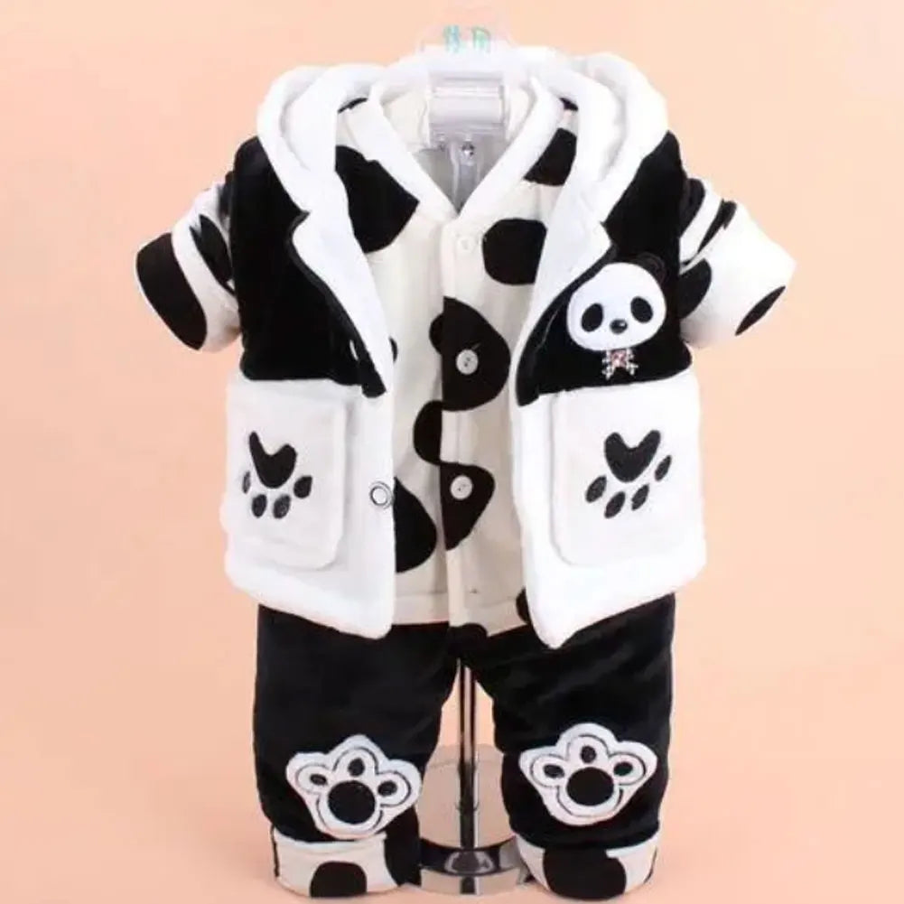 Baby Winter Suits,Coat Pants Hooded Vest Set,Toddlers Cartoon Panda Flannel Cotton Clothing,Baby Boys Girls 3-Piece Warm Outfits