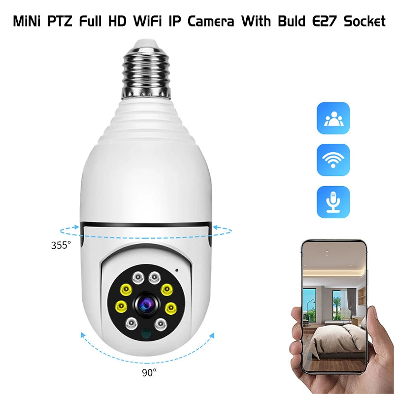 Bulb E27 Surveillance Camera Full Color Night Vision Automatic Human Tracking Zoom Indoor Security Monitor Wifi Miini IP Camera