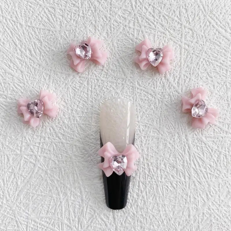 10pcs Resin Bow Nail Art Decoration With Heart Crystal Rhinestones Pearls Accessories For Nails Art Decoration Supplies