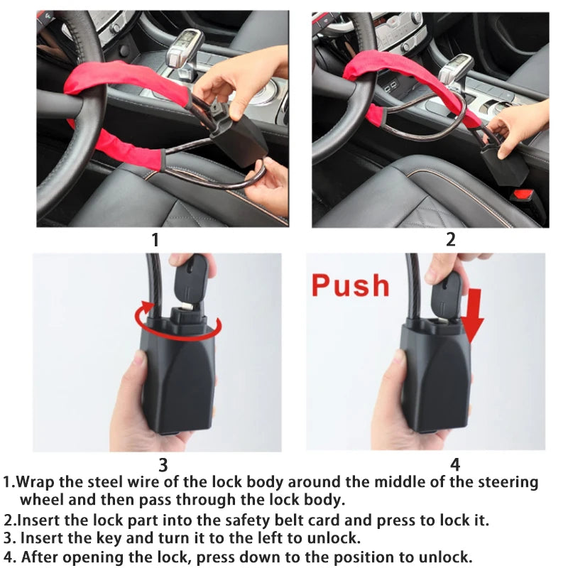 Universal Car Steering Wheel Lock Anti Theft Device Universal Fit Heavy Duty Security Protection Truck SUV Van Safe Reliable