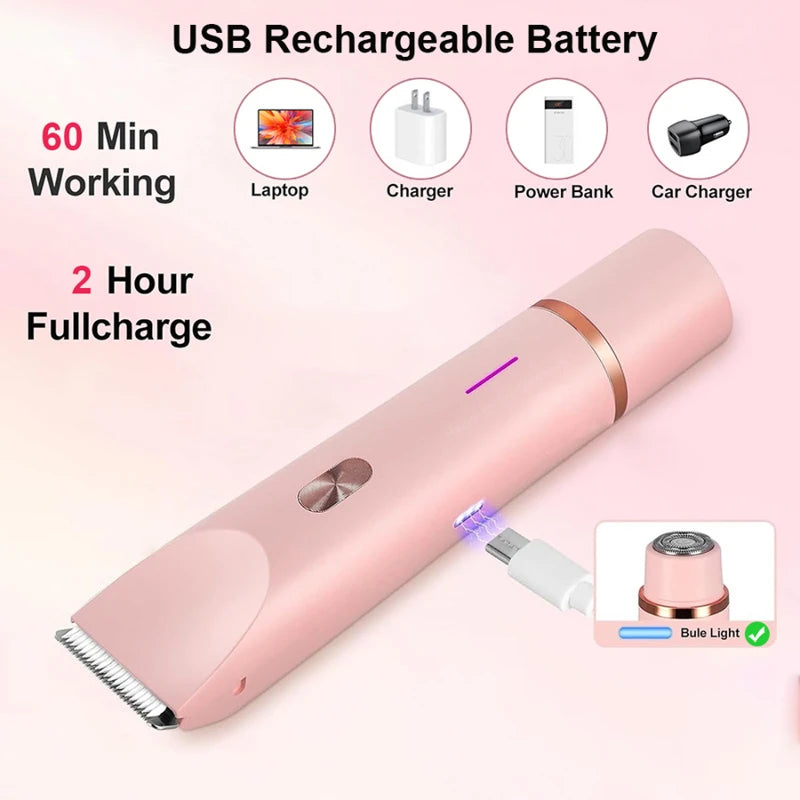 1PC Dual Head Hair Trimmer Women Electric Razors Rechargeable Wet Dry Painless Shaer Machine Hair Remoer For Body Private Areas