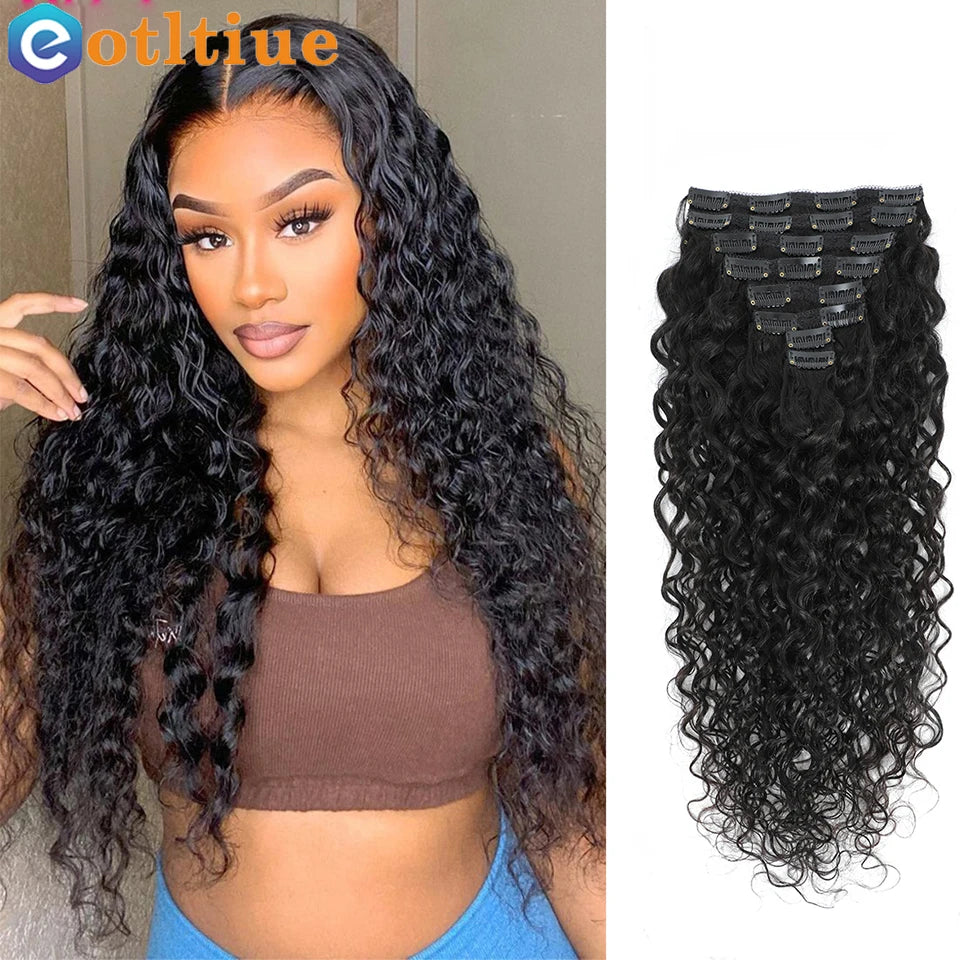 Water Wave Clip In Human Hair Extensions 8PC/Set 120g Wholesale Remy Virgin Curly Wavy Clip On Hair For Women Natural Hair Clips