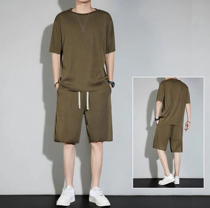 Top Pants Sets Kpop Short Quarter Sleeve Tracksuit Korean Style T Shirt Man Summer Sports Suits Aesthetic Cool Xl Men's Clothing