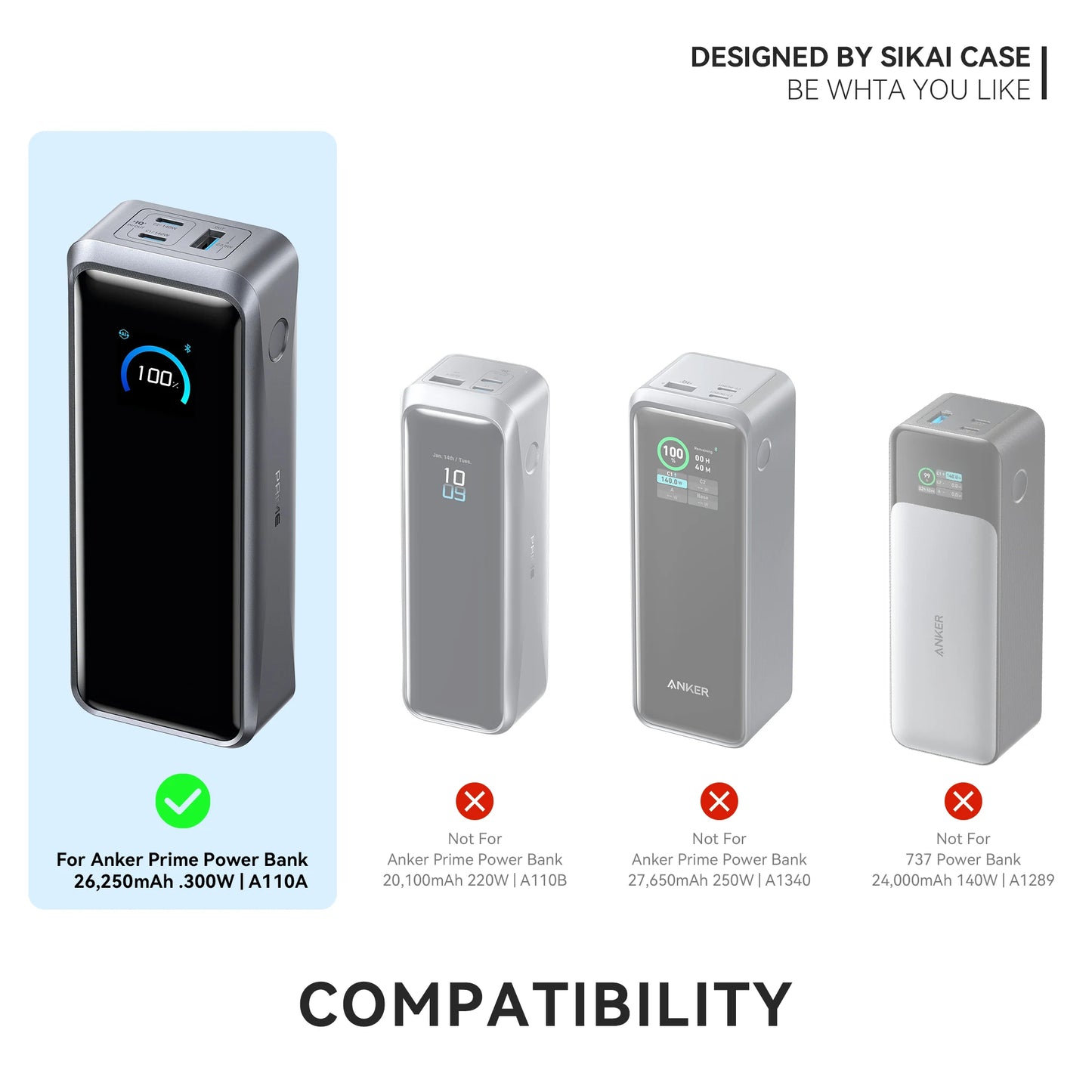 SIKAI Silicone Protective Case for Anker 300W 26250Mah PowerBank Travel-Friendly with Cable Storage Airplane Safe