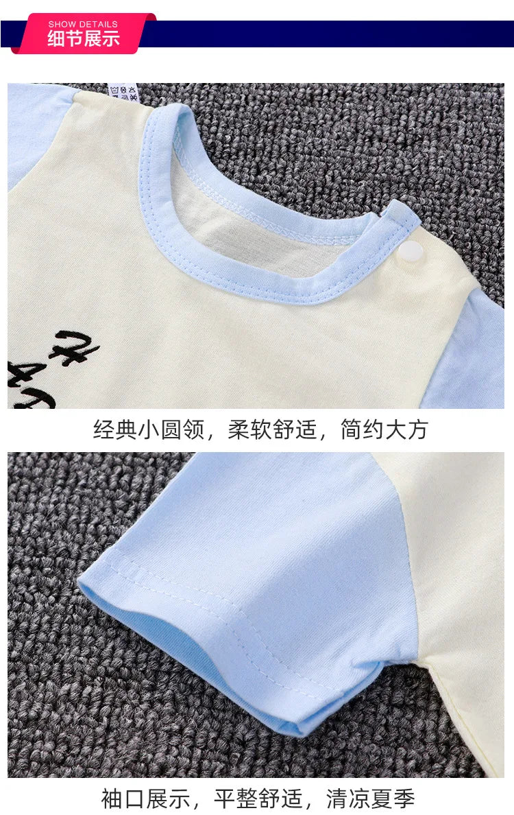 Breathable Cotton Baby Cartoon Jumpsuits, Short Sleeve Bodysuit for Newborn Infant Boys Girls Rompers of Crawling Clothes